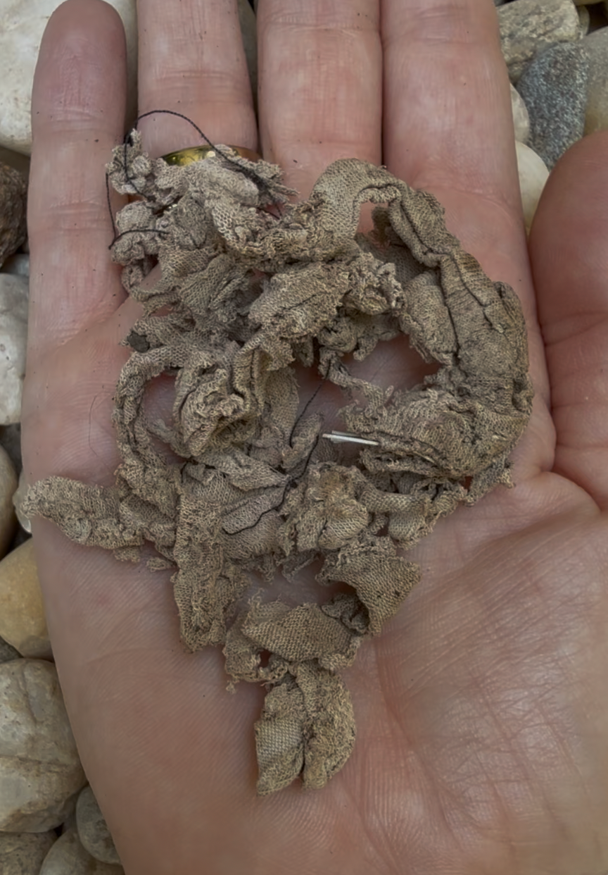 Decomposed sample panty held in hand